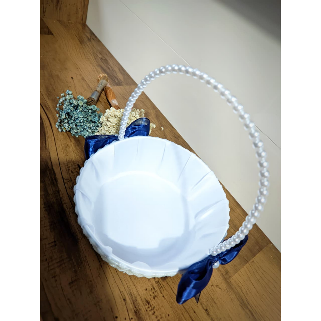 Cesta Daminha e Florista para Casamento Laço Azul Marinho