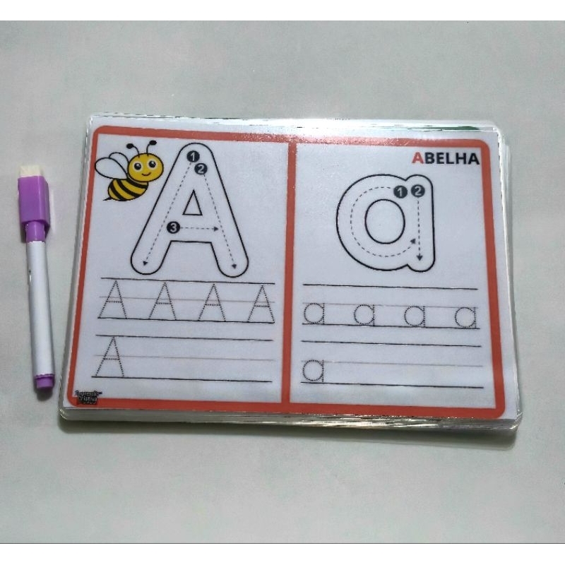 Atividade Educativa Alfabeto A-Z | Letra Bastão Maiúscula e Minúscula | A5 Reutilizável com Caneta