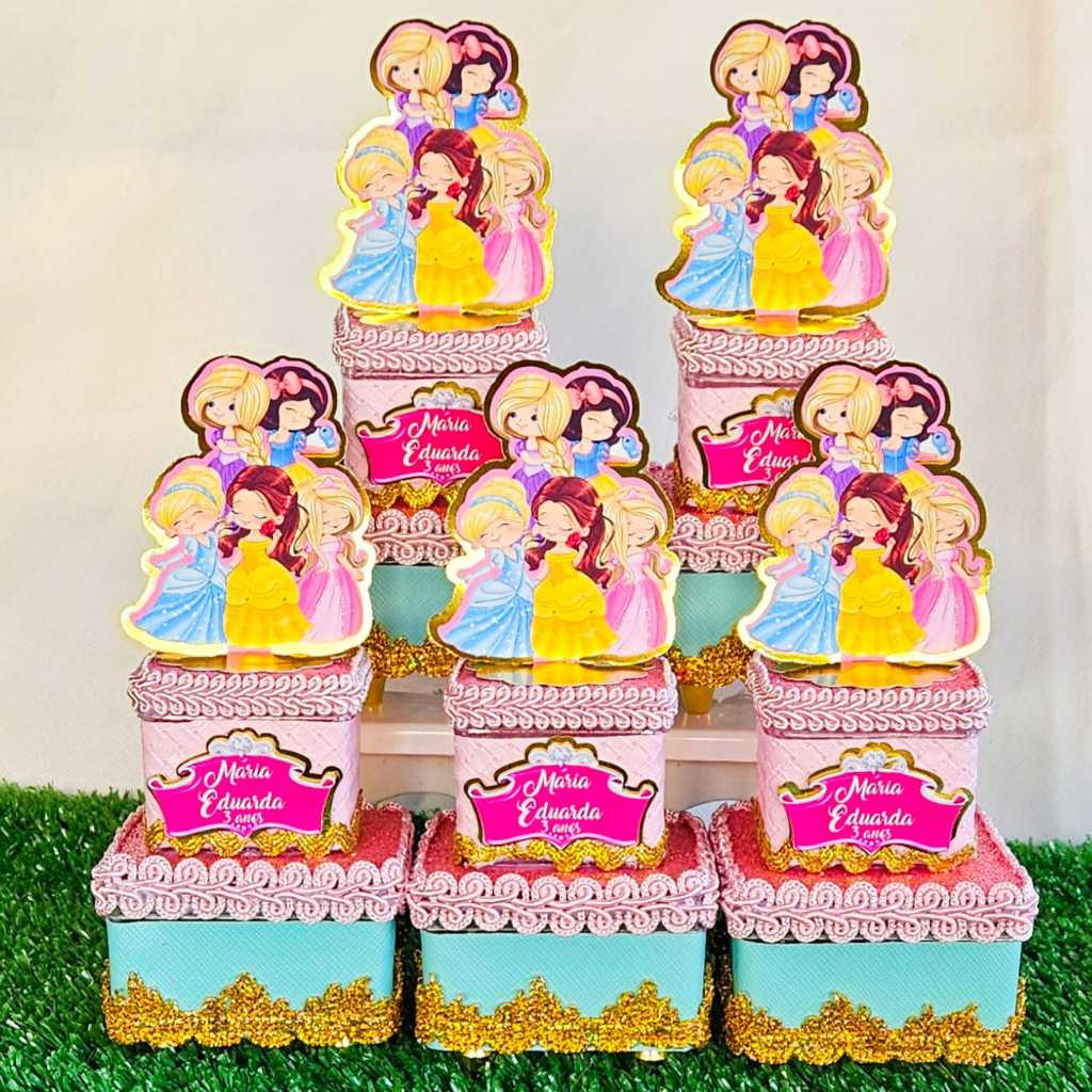 Caixa Acrilica Dupla Personalizada Princesas Cute / Lembrancinha Princesa / Festa Princesas