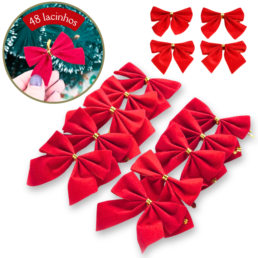 Kit Laços De Natal Vermelho Enfeite Árvore Premium Lacinhos Natalino Decoração Natalina Luxo Camurça