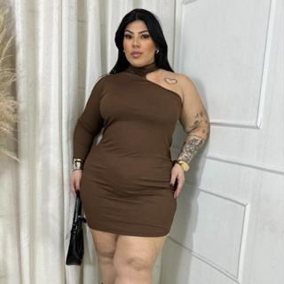 DRAPA PLUS - VESTIDO UMA MANGA GOLA PLUS SIZE em Oferta na Shopee