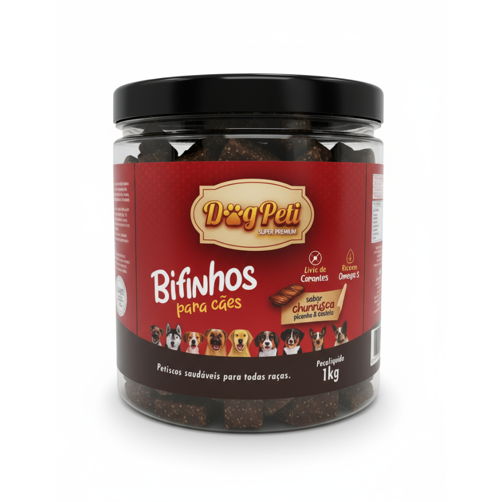 Petisco para Cães Bifinho Dog Peti Super Sabor Churrasco 1kg Extra Macio Adestrar cachorros Recompensa Pet