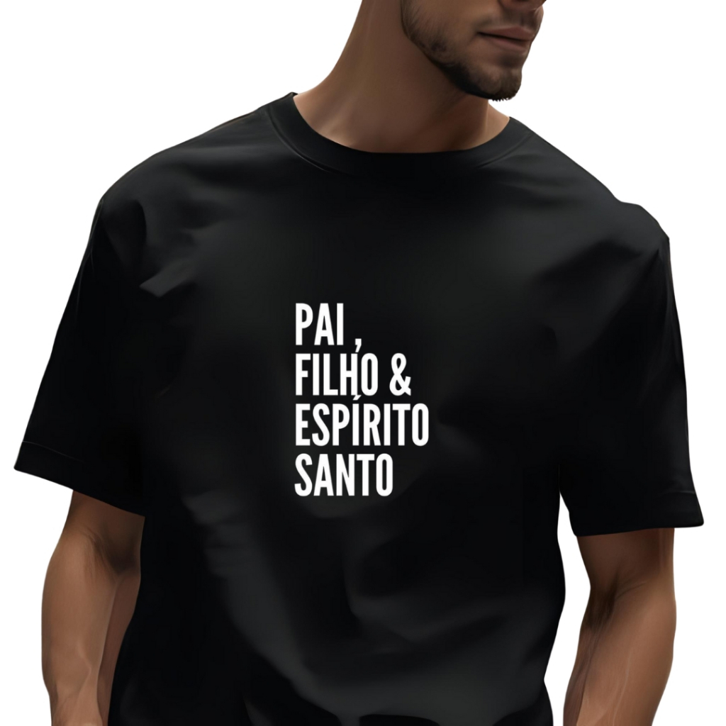 CAMISETA CATÓLICA SANTÍSSIMA TRINDADE "PAI, FILHO E ESPIRITO SANTO" 100" ALGODÃO