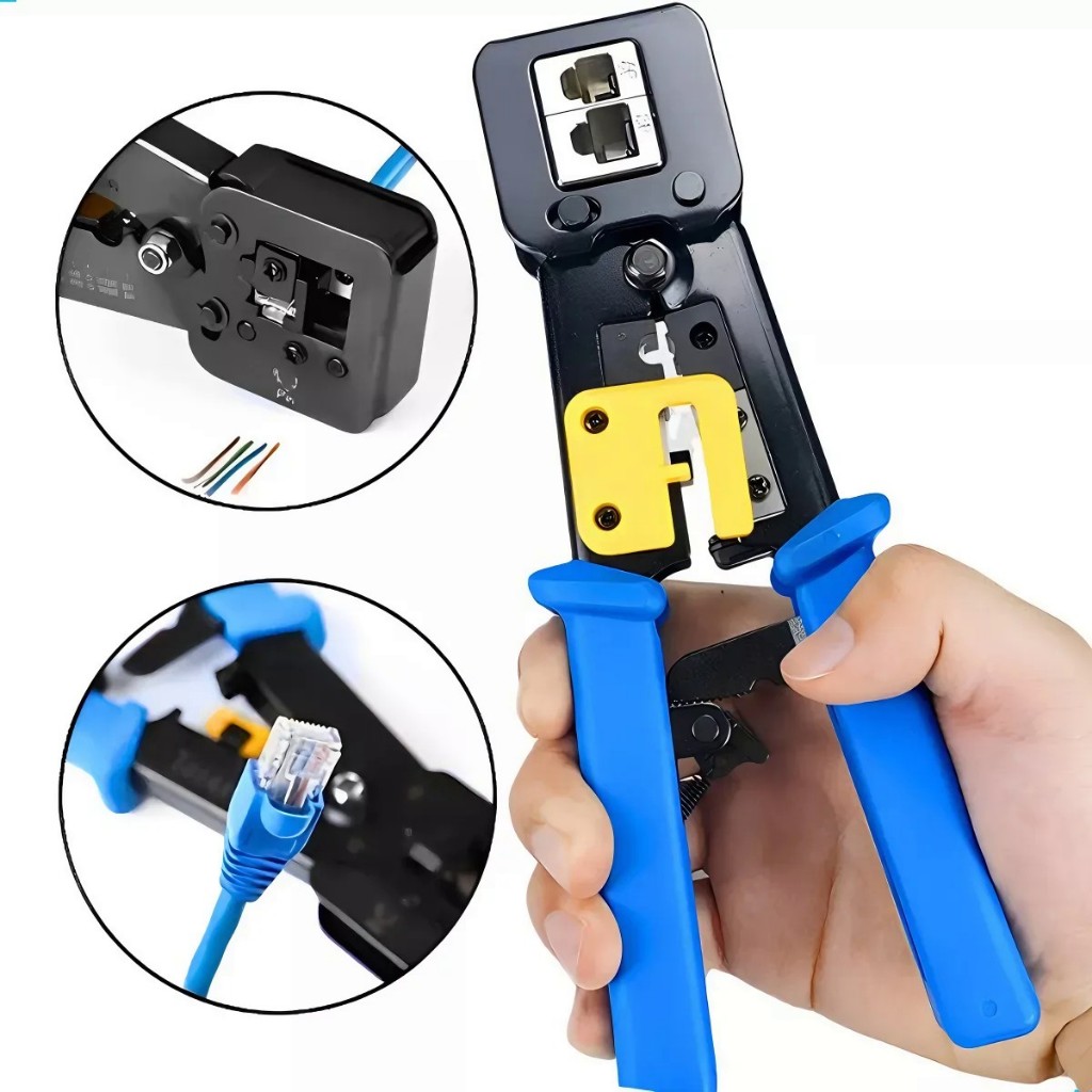 Alicate Crimpar Rj45 Rj11 Rj12 Conectores Vazados C/ Decapado embutido