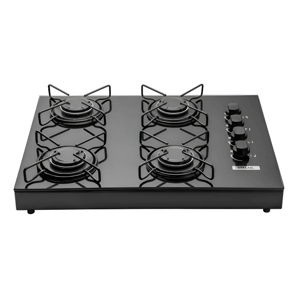 Fogão Cooktop De Mesa Portátil A Gás 4 Bocas Euro Stelar Preto