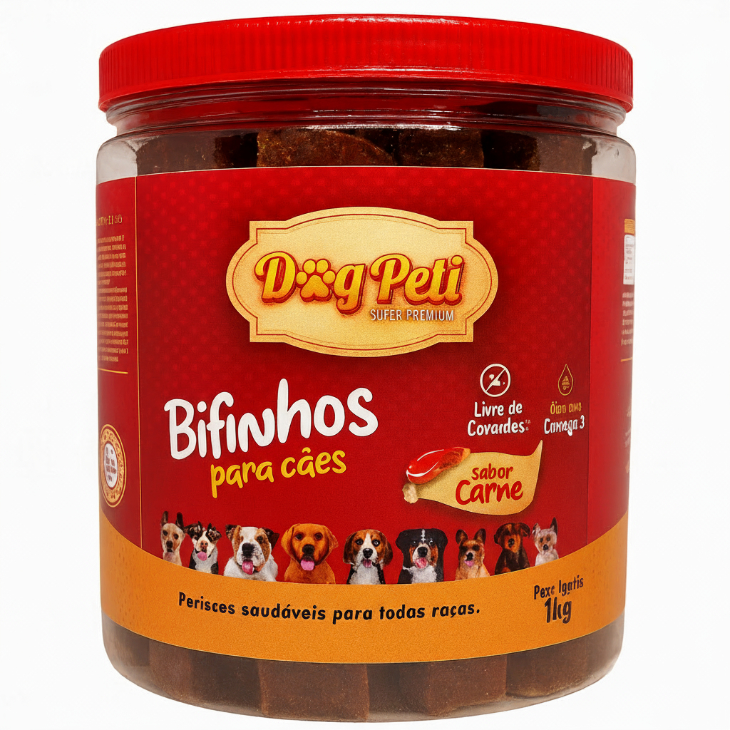 Pote Petisco Cães Premium Pet 1kg Bifinho Sabor Frango/Carne Qualidade Pet Adestramento Recompensa Cachorros