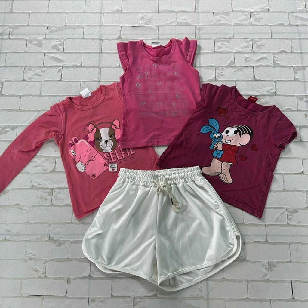 kit de quatro peças de blusa e short para menina tamanho 4, blusa infantil 4, short infantil, conjuntos para menina