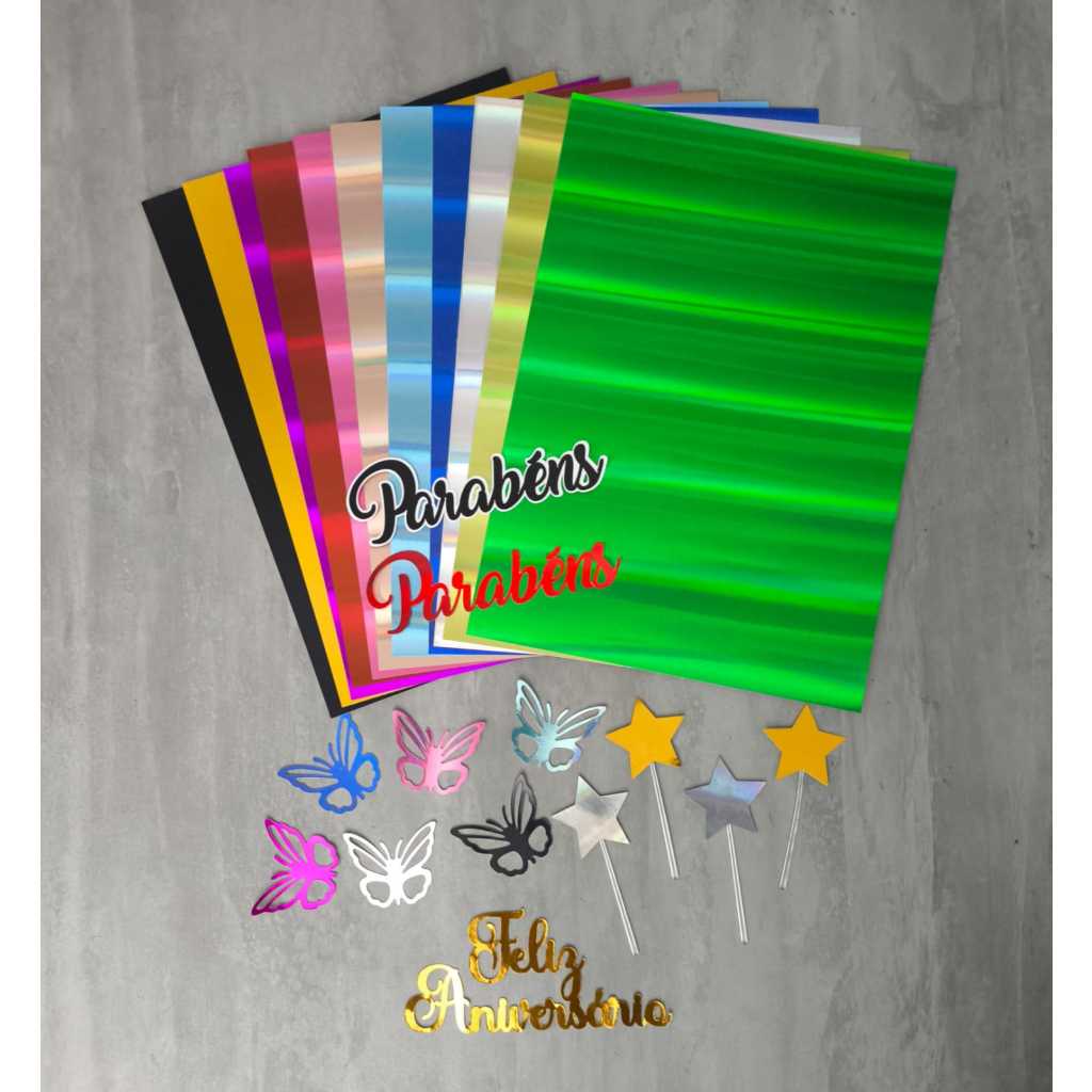 Papel Lamicote Holográfico 250g Kit com 10, 20, 30, 40 Folhas
