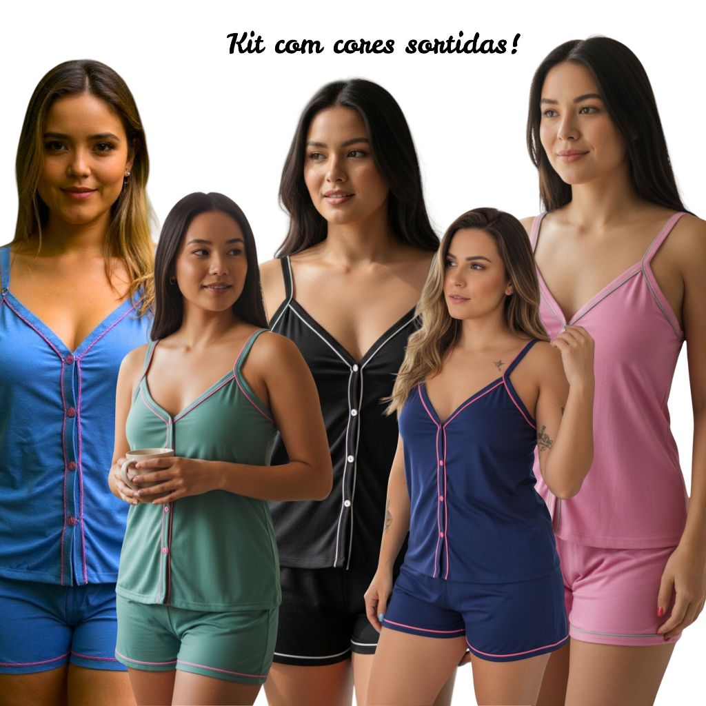 Kit 2 Pijama Americano de Alcinha Amamentação em Malha Cores Sortidas