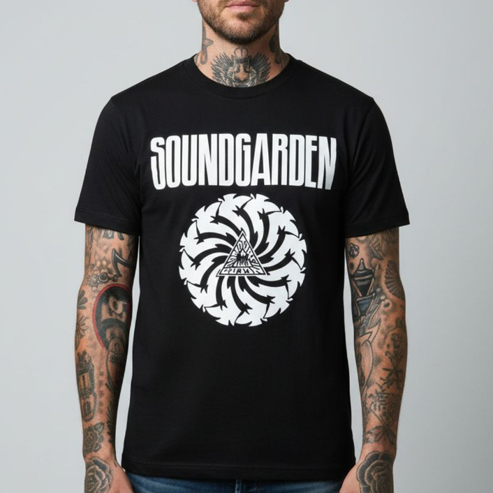 Camiseta banda de rock grunge Soundgarden malha 100% algodão estampa em silk Preta