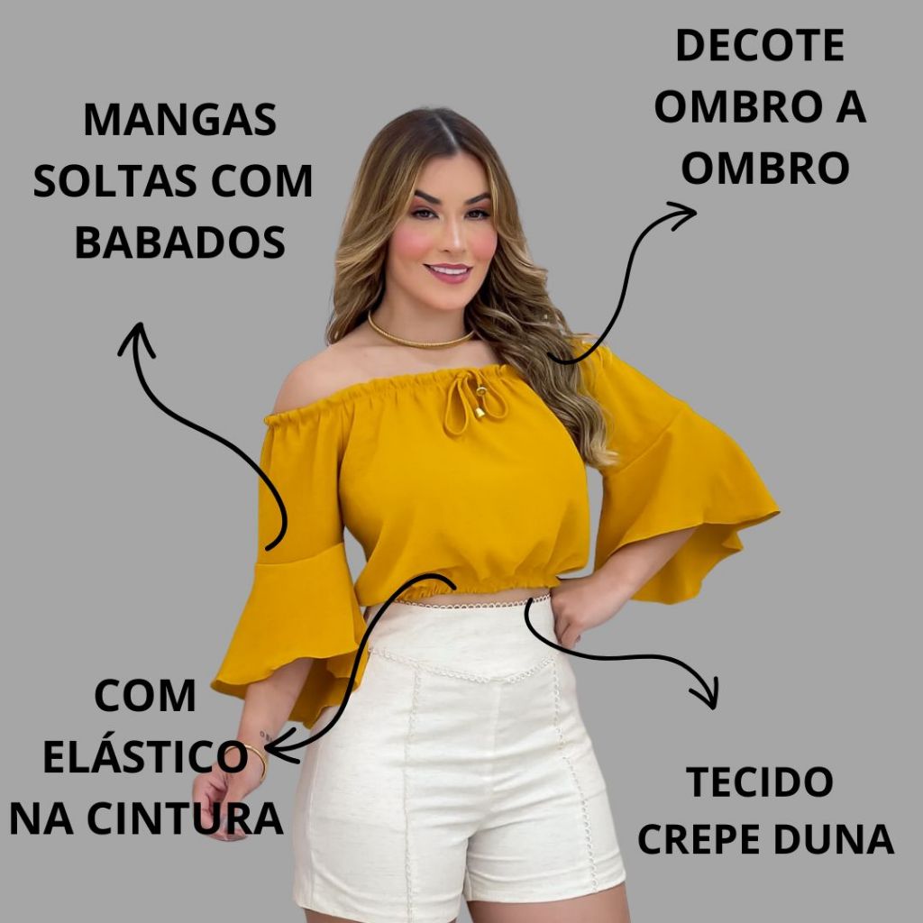 Blusa Cropped Feminina Ombro A Ombro Ciganinha Verão Manga Flare Soltinha