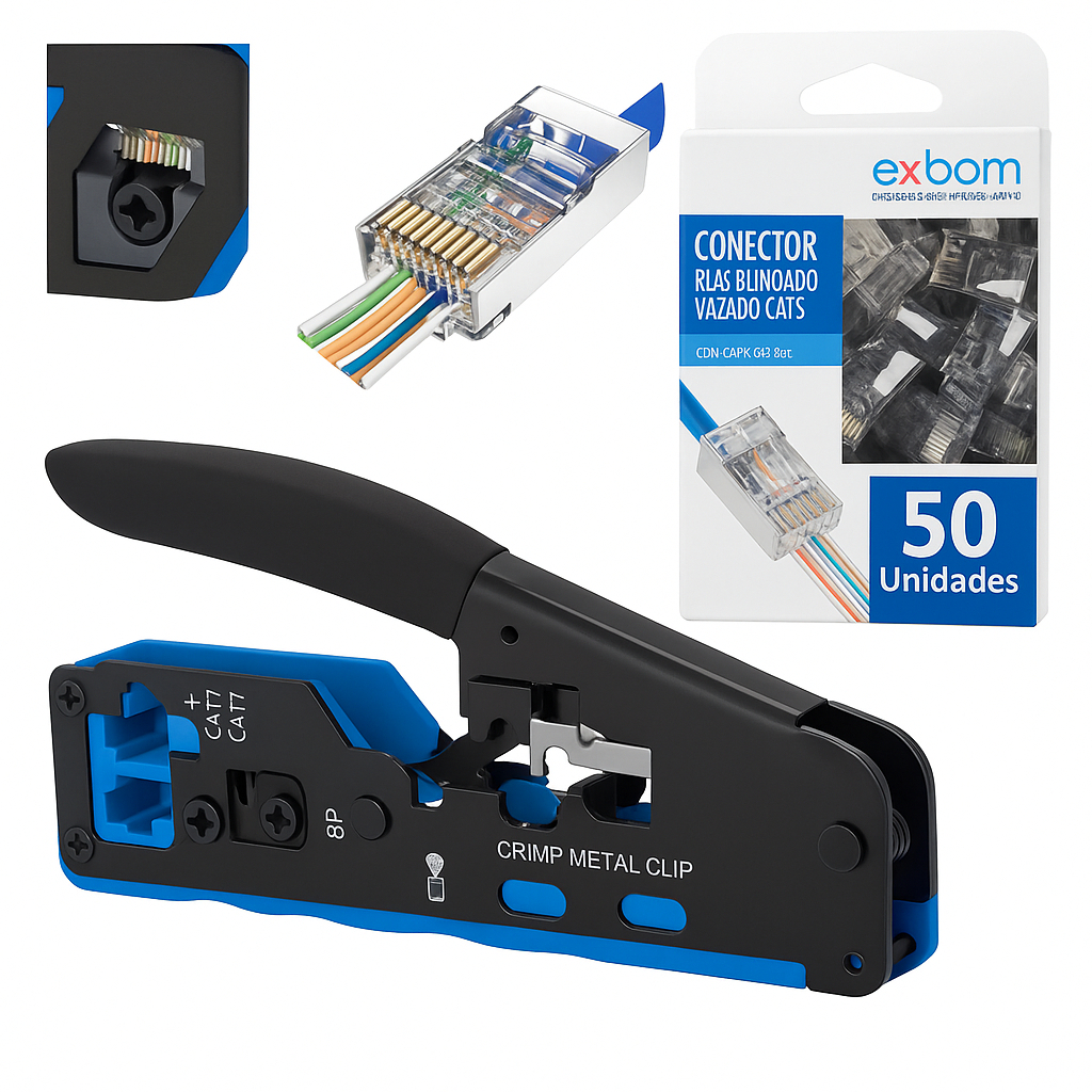 Alicate Crimpar Rj45 Vazado Rj11 Cat5/6/7  50 Rj45 Blindado em Oferta na Shopee