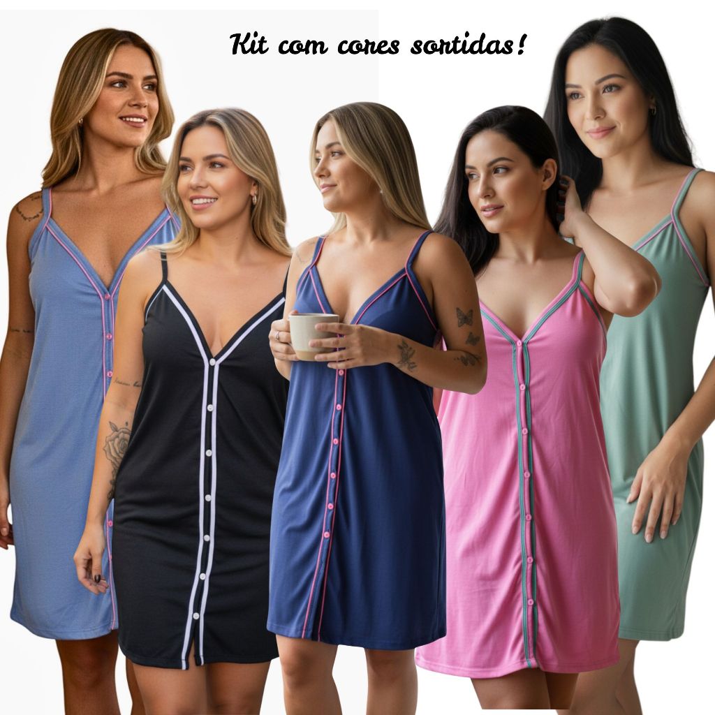 Kit 2 Camisolas Amamentação Aberta com botões cirúrgica pós parto em malha cores sortidas em Oferta na Shopee