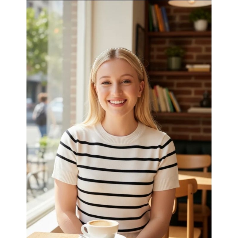 BLUSA TRICOT LISTRADA MANGA CURTA TENDÊNCIA VERÃO 24/25 em Oferta na Shopee