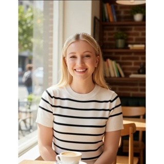 BLUSA TRICOT LISTRADA MANGA CURTA TENDÊNCIA VERÃO 24/25 em Oferta na Shopee