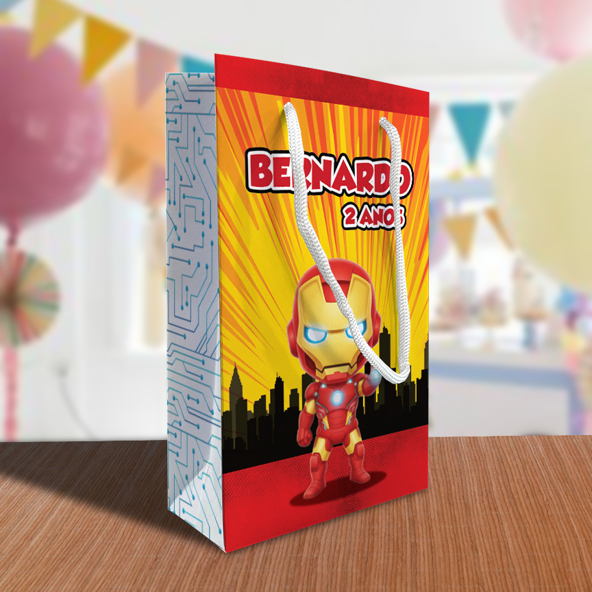 Sacolinhas Personalizadas Festa Homem de Ferro Cute (12x20x5,5cm LxAxP)  Lembrancinha Kit Festa Ironman Iron Man