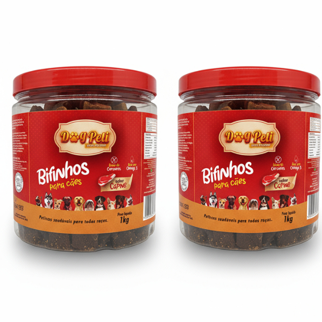 Petisco Bifinho Canino Kit 2 potes 1kg Promocional Bifinho Super Premium Dog Peti