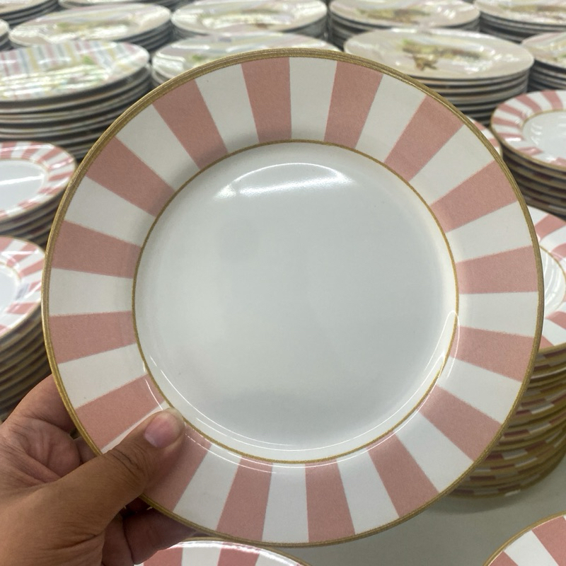 🩷🍰 Prato de Sobremesa Listrado Rosé Cerâmica Scalla 🍰🩷 em Oferta na Shopee