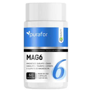 Mag6 6 Magnésios Quelato Óxido + Dimalato + Taurato + Citrato e Cloreto de magnésio PA Purafor 500mg em Oferta na Shopee