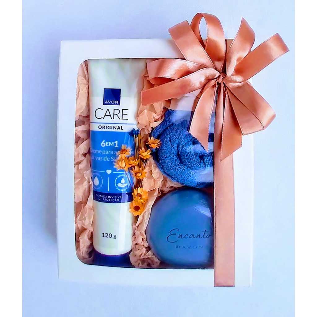 Kit Presente Feminino Avon com creme para mãos luvas de silicone 120 ml,1sabonete 80g, 1:toalhinha