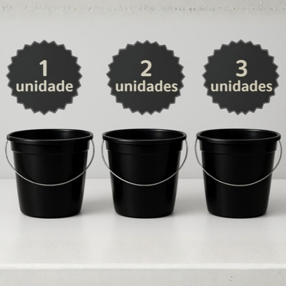 Balde Plástico Resistente 8L e 13L com Alça Metálica | Multiuso Limpeza Casa Obra | 1 a 5 Unidades
