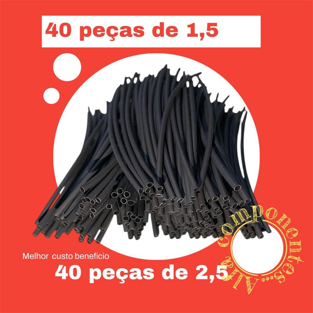 Espaguete Tubo Termo Retrátil Isolante 80 pçs com 10 cetimetros de 1,5mm e 2,5mm