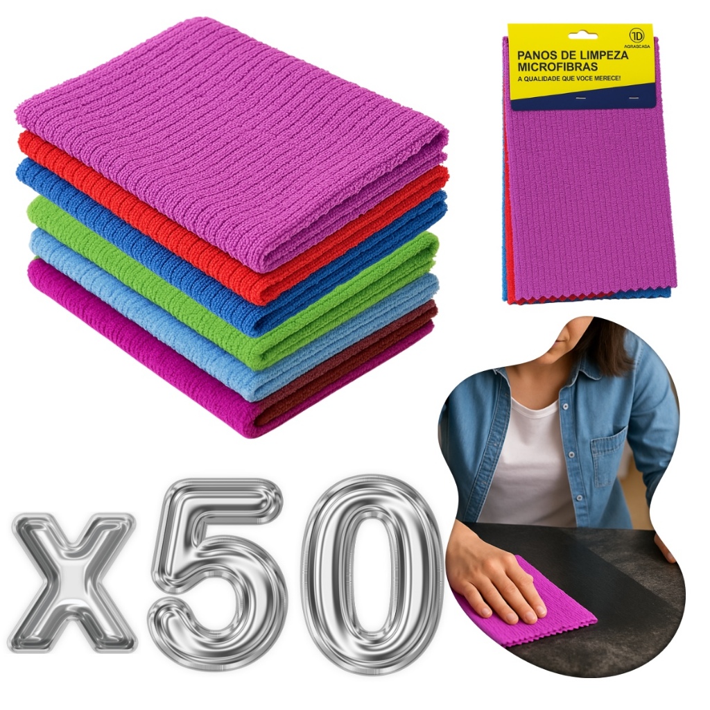 Kit 50 Panos De Limpeza Microfibra alta absorção Multiuso 30x30 para cozinha carro casa vidros em Oferta na Shopee