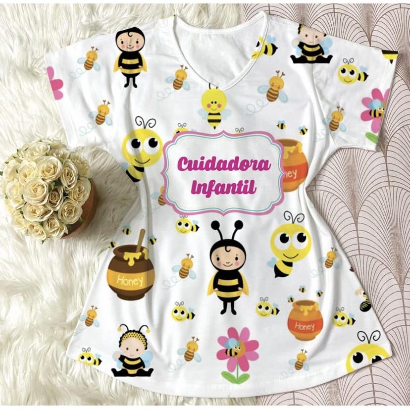 Camiseta Feminina Cuidador Infantil Confeccionada em Malha Flame