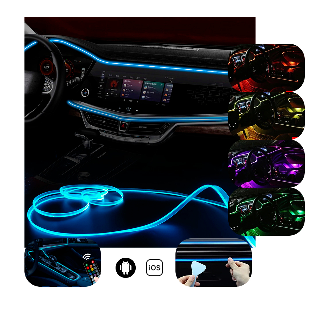 Fita led neon carro automotivo RGB  porta painel Led 5 saídas Universal Android Ios carro 5 canhões