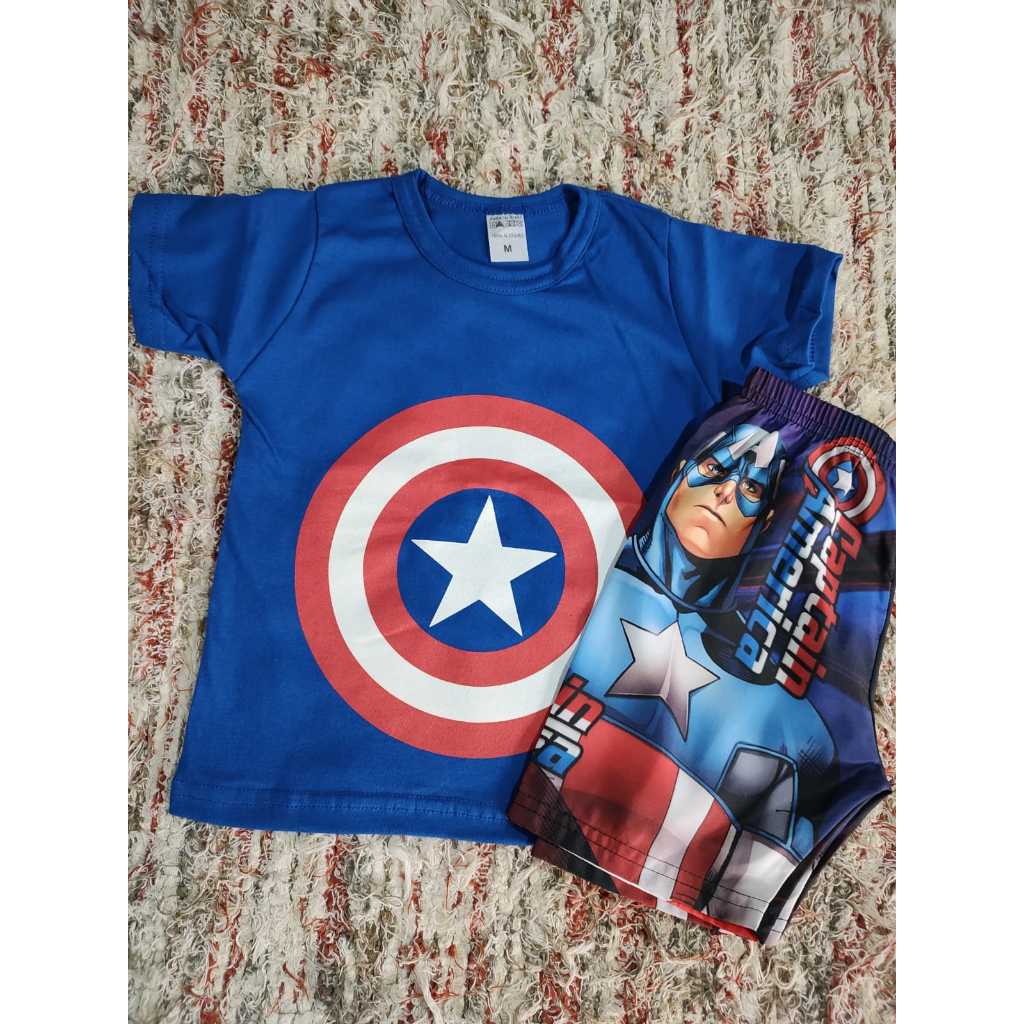 Conjunto Infantil menino Capitão América Conjunto/Roupa tematico camiseta + Short