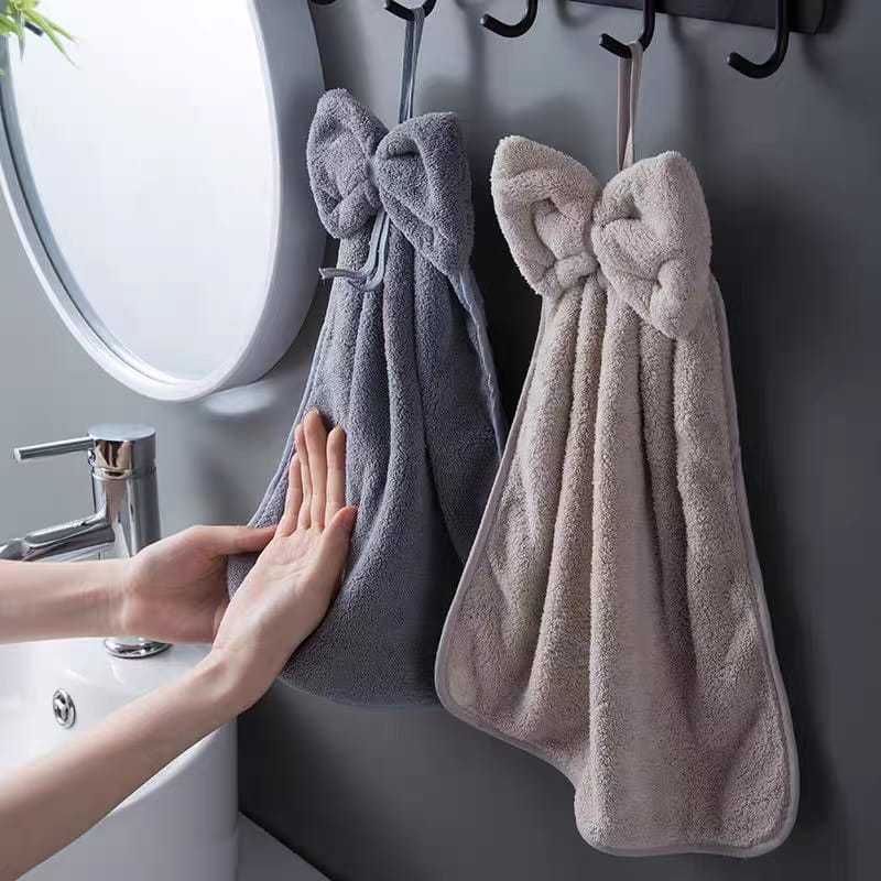 Kit 2 Lenço de Mão em Veludo com Laço Fofo, Absorvente, de Secagem Rápida, Toalhas de Pendurar, Cozinha