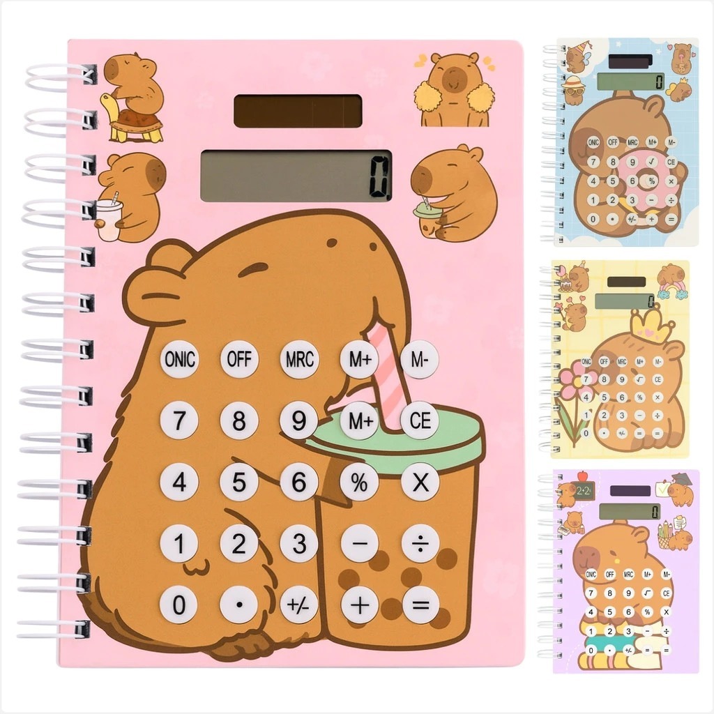 Caderneta Capivara Gatinho Ursinho Panda Fofa Com Calculadora Solar Papelaria Fofa Kawaii