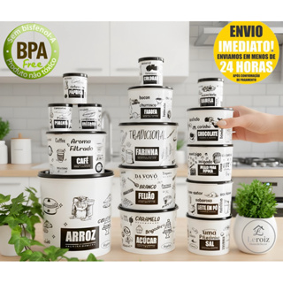 Kit mantimento 15 peças colorido decorado tupperware em Oferta na Shopee