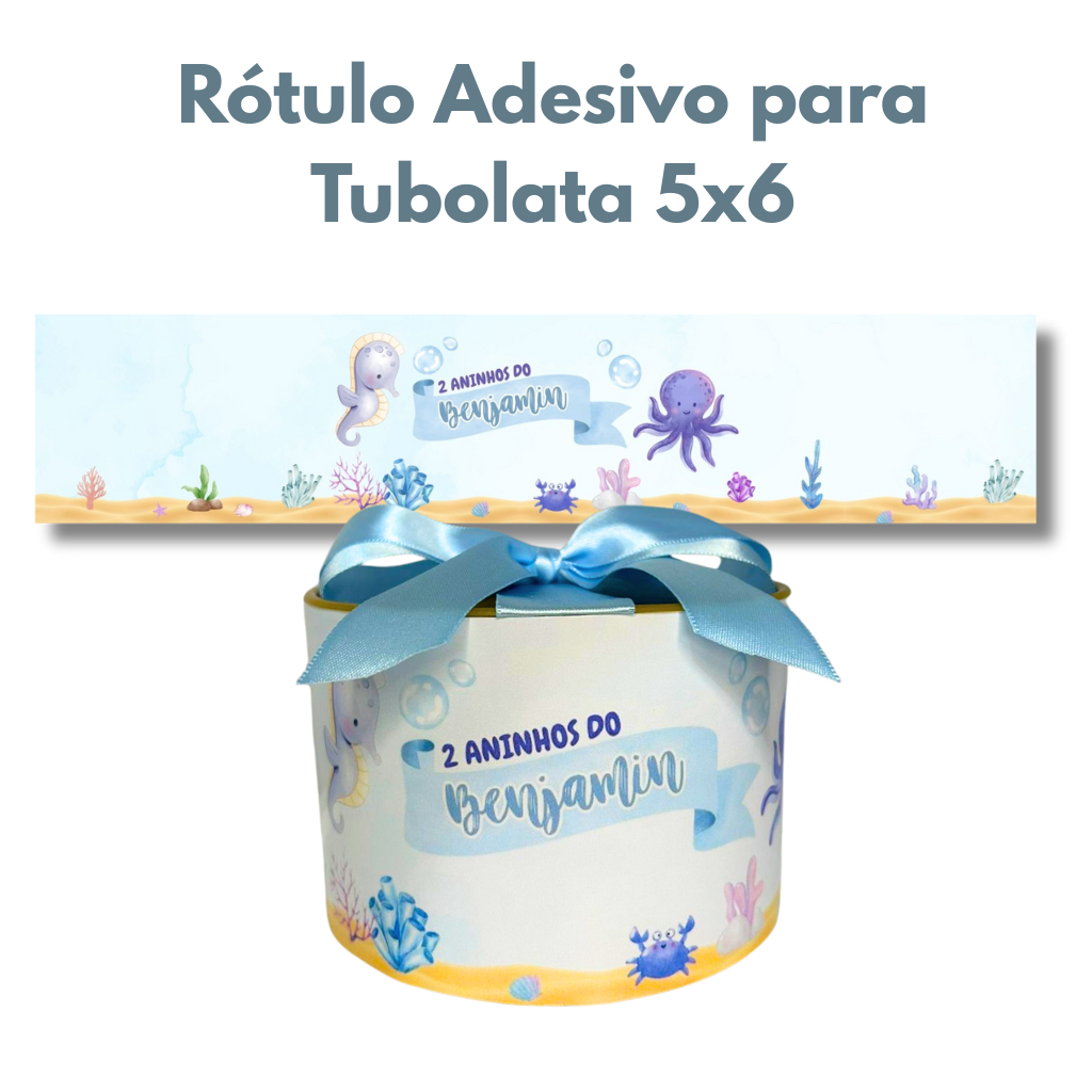 Rótulo Adesivo Tubolata 5x6 Personalizado - Lembrancinha chá de bebê / aniversário fundo do mar