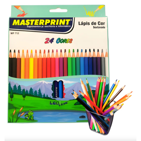 Kit 44 Lápis de Cor 24 Cores Vivas +10 Tom Pastel +10 Tons de Pele Masterprint
