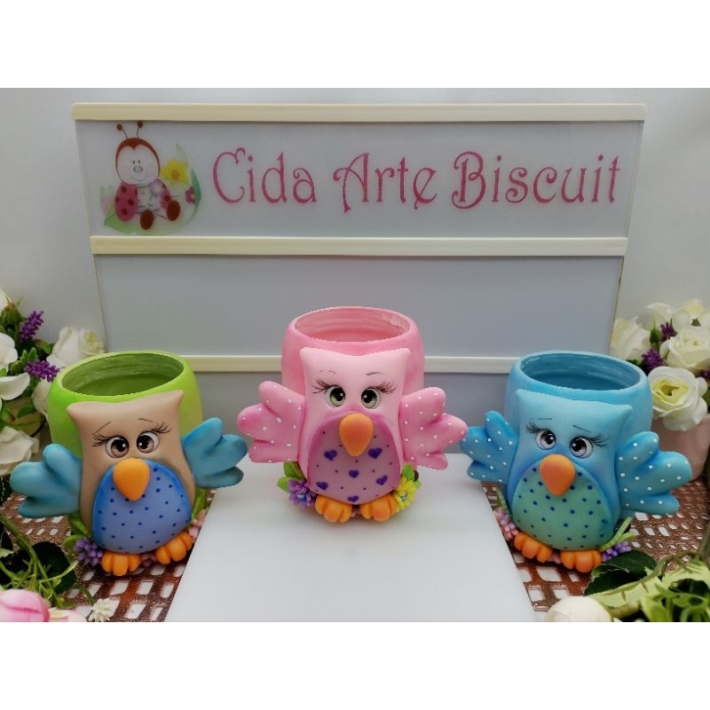Porta treco personalizado em biscuit, TEMA CORUJA. Vários modelos. ( 1 unidade).