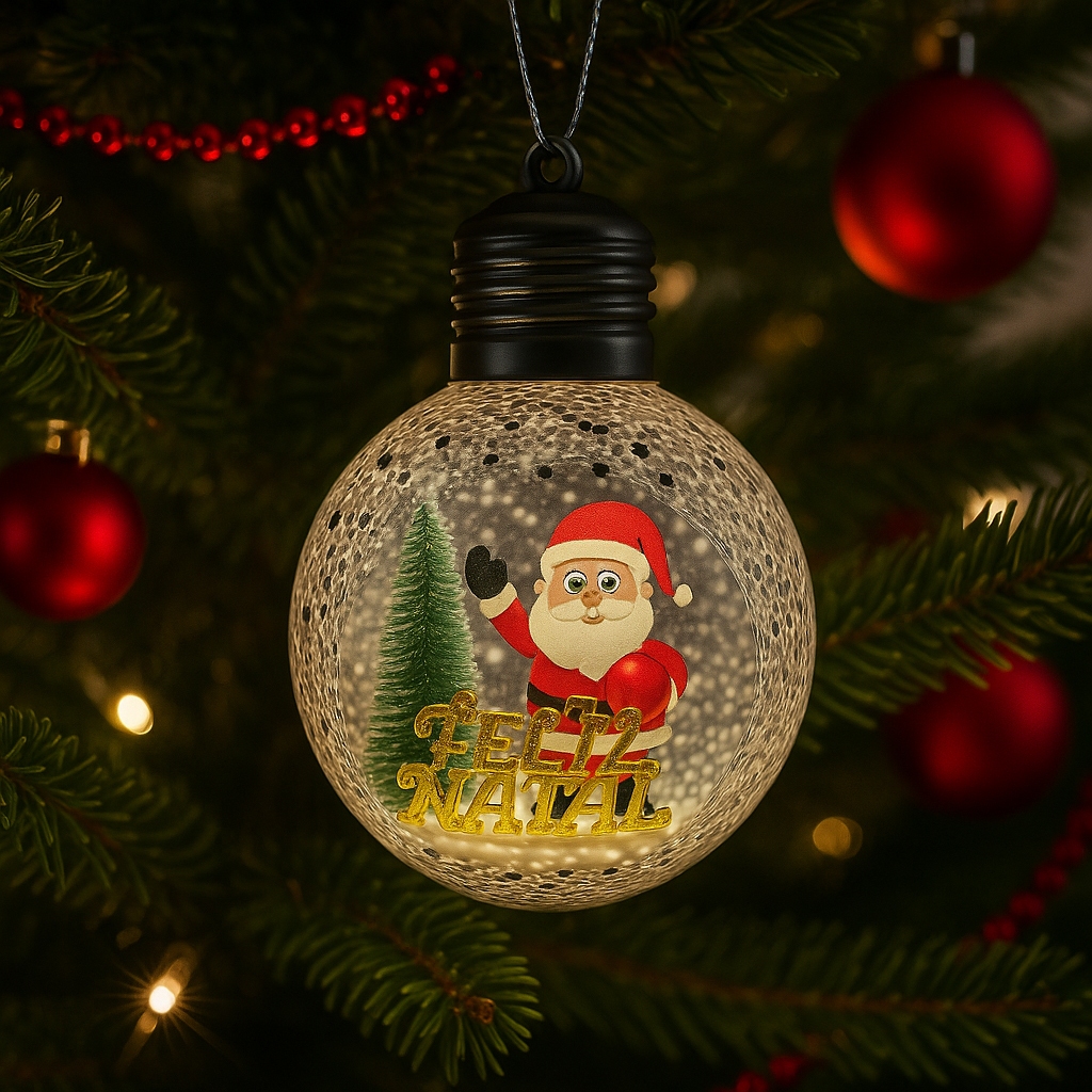Bolinha De Natal Vazada Decorada Estilo Lâmpada Com Iluminação De LED Enfeite Natalino Festas