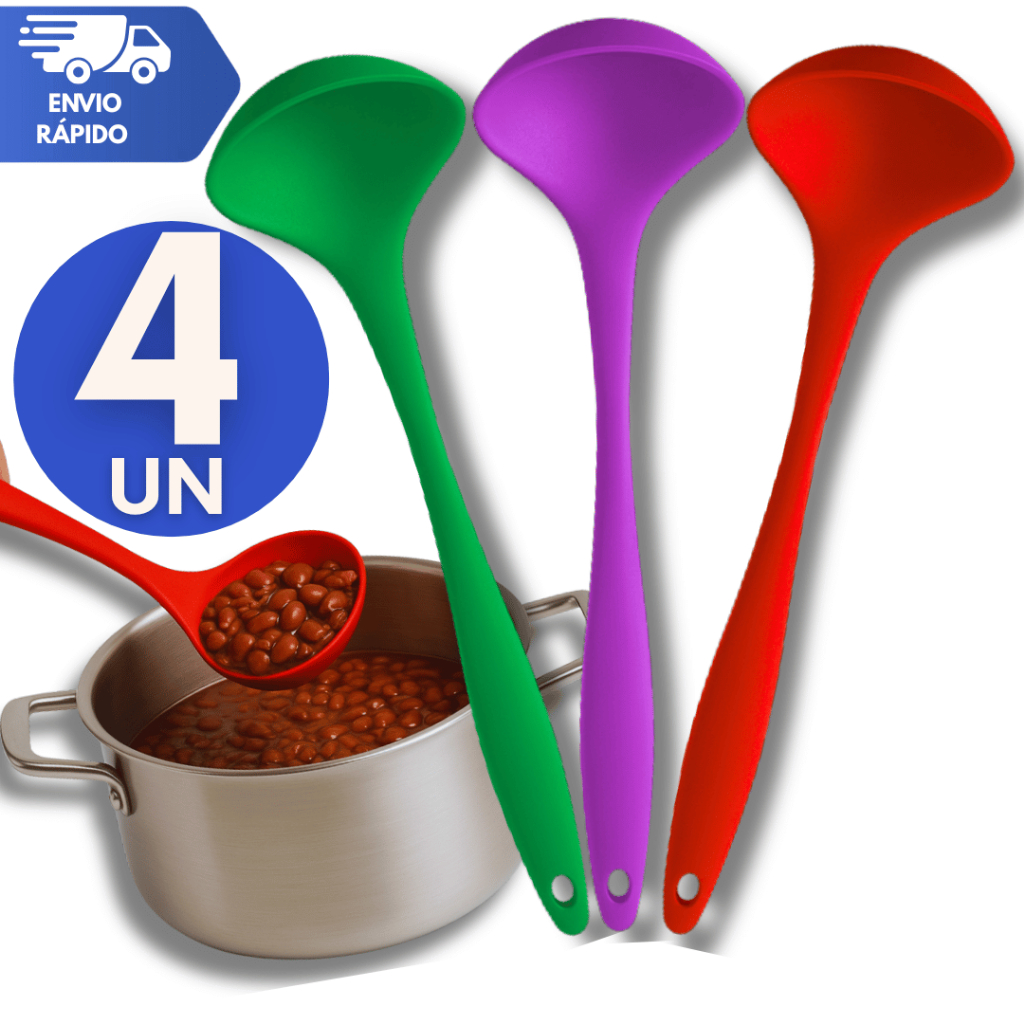 Utensílios - 4 Concha de Silicone Cabo Longo Reforçado Utensílio Casa Cozinha Restaurante Buffet Lanchonete Bares Concha