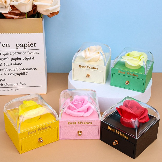 Caixa de presente luxuosa com rosas eternas, cor de macaron, adequada para colares, anéis, caixa de armazenamento de joi