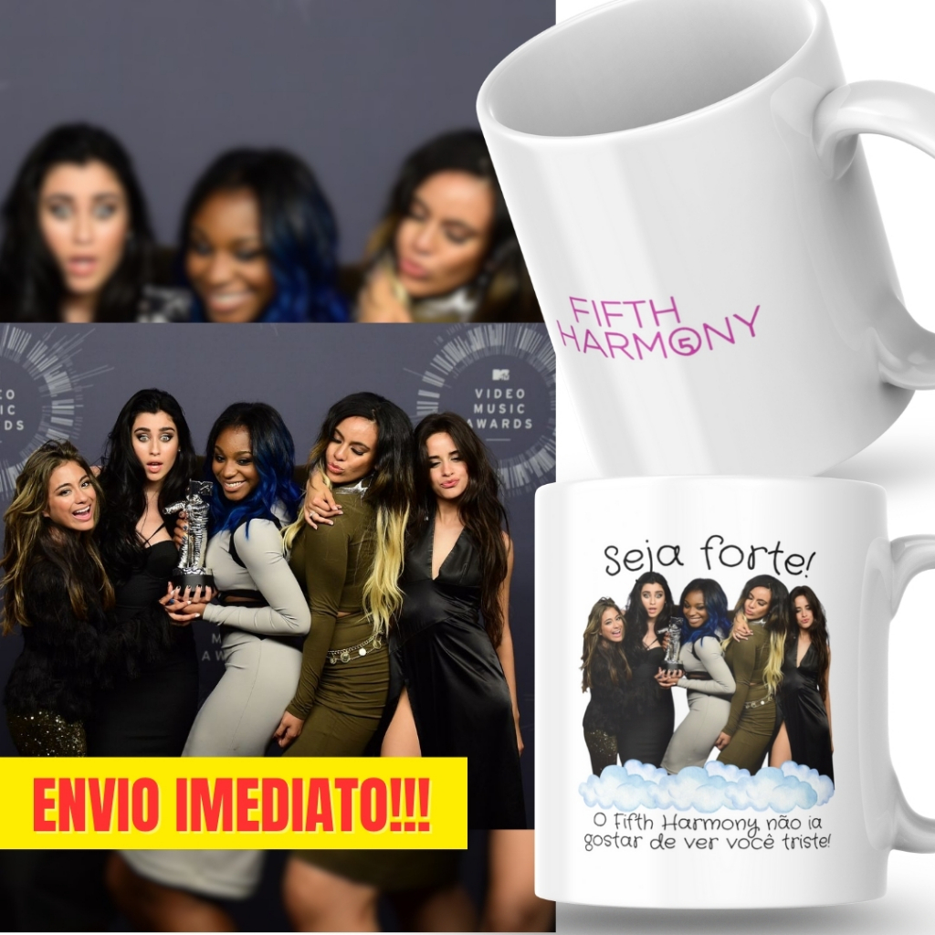 Caneca Xicara Porcelana 325ml Seja Forte Fifth Harmony Fã Personalizada Presente Decoração Casa