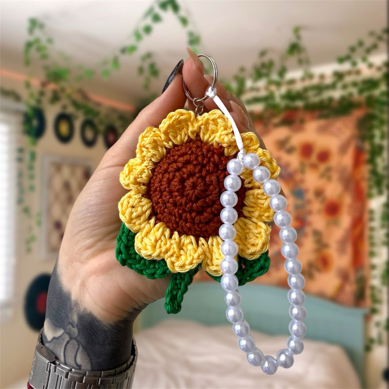 Chaveiro Girassol Crochê Amigurumi Cordinha Pérola Delicado Presente