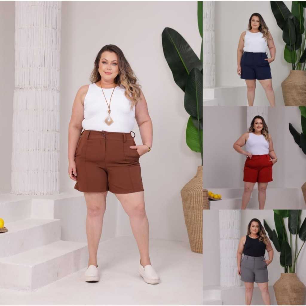Short Alfaiataria Pluz Size Feminino Moda Social Confortável em Oferta na Shopee