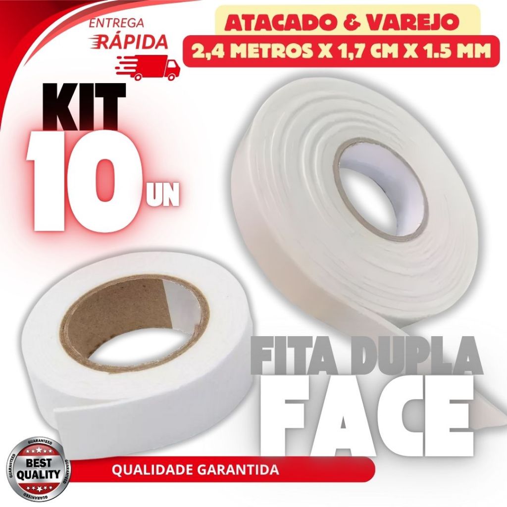 Kit 10 Fita Dupla Face Branca de Espuma Extra Forte Para Fixação de Objetos e Parede Fita Banana