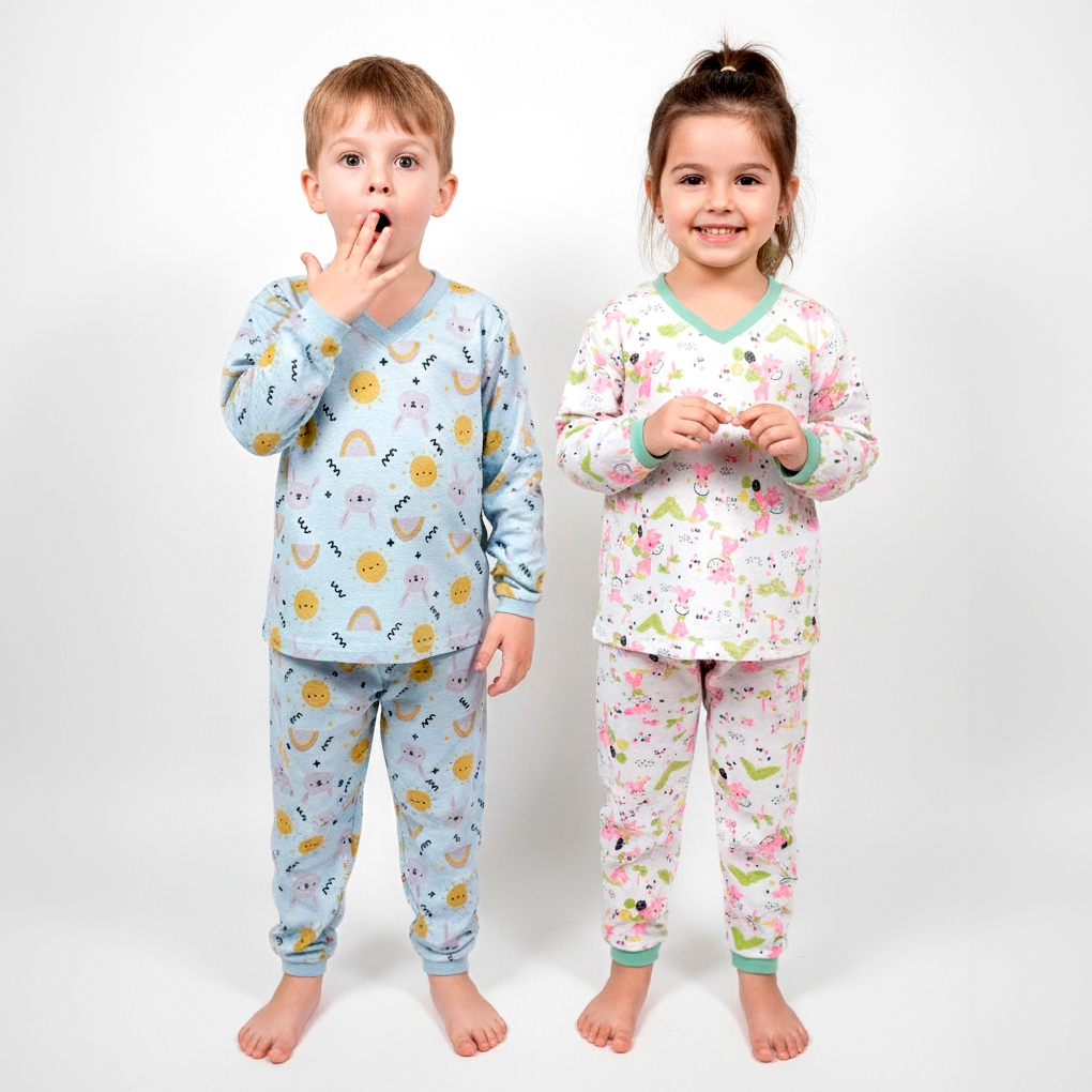 Pijama Infantil 100% Algodão Conjunto Menino Menina Estampado Confortável e Macio para Dormir