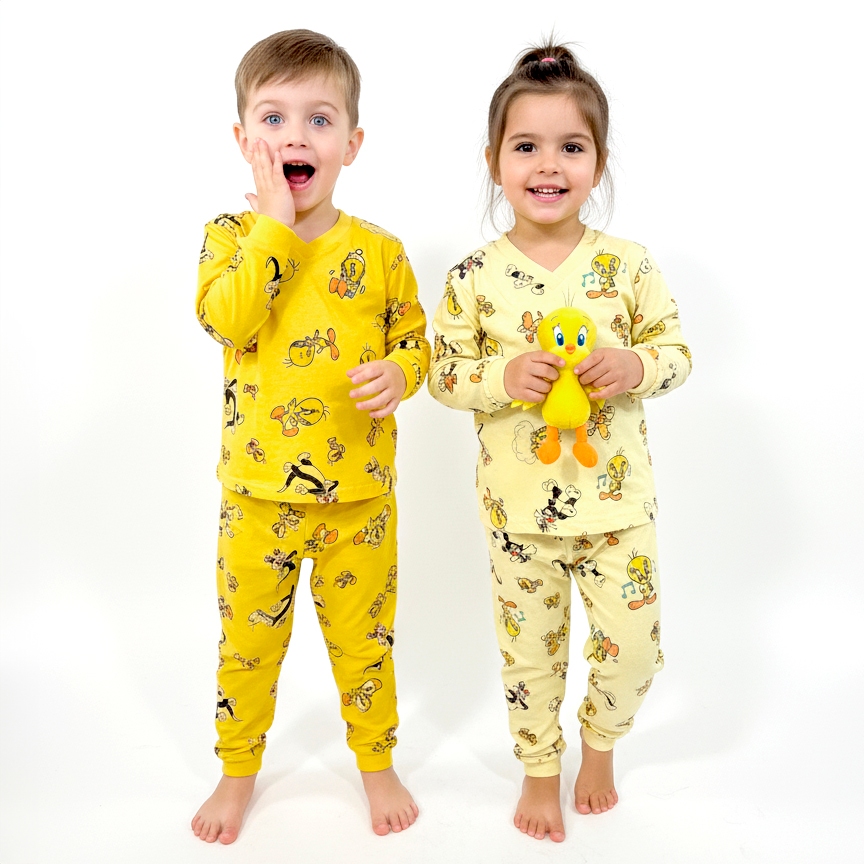 Kit 2 Pijamas Infantis 100% Algodão Confortáveis e Estampados Menino e Menina