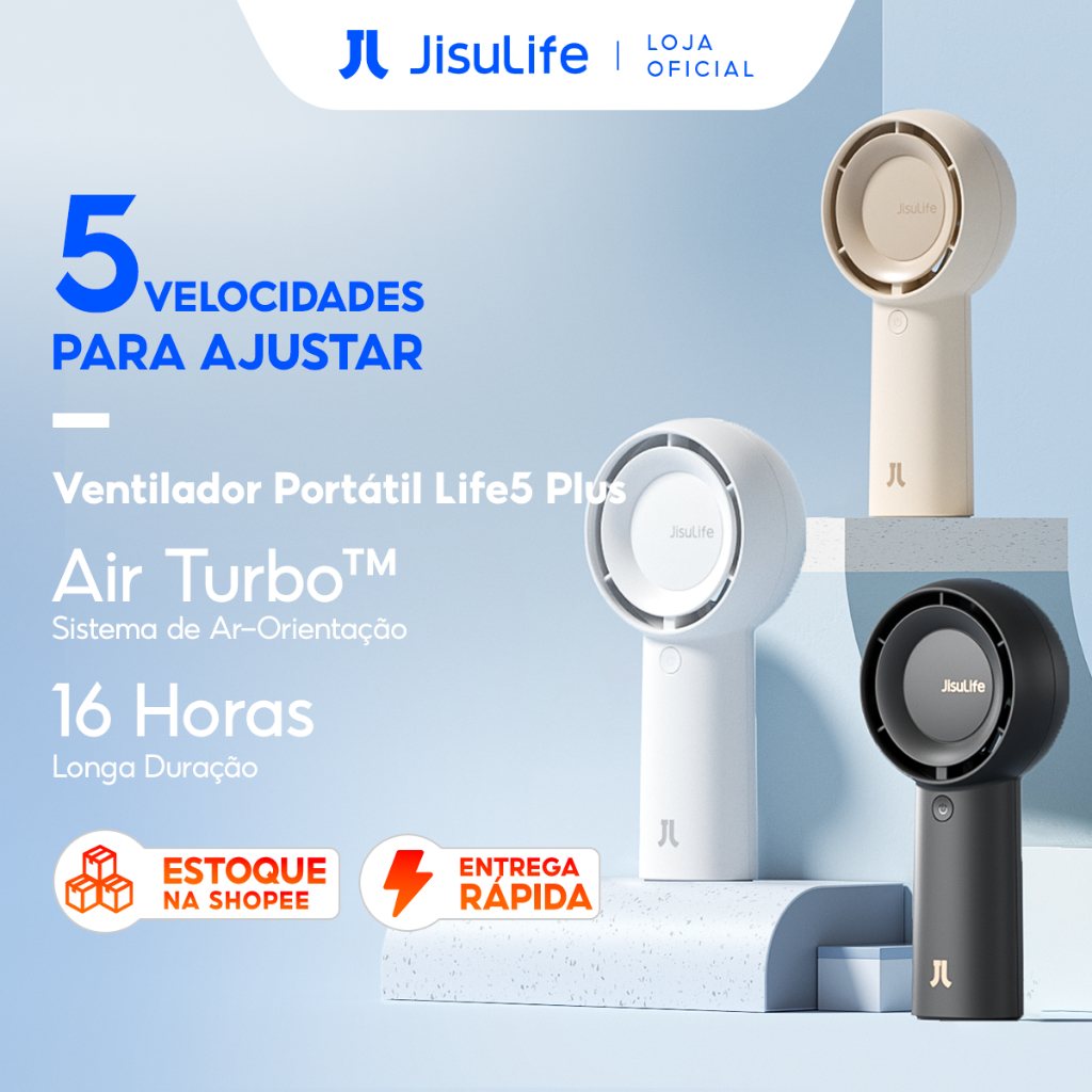 【Envio Full】JISULIFE Mini Ventilador Portátil de Mão Turbo USB Recarregável 4000/6000mAh Silenciso (Life 5 Plus) em Oferta na Shopee