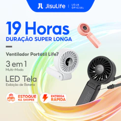 【Envio Full】JISULIFE Ventilador Portátil Silêncios de Mesa/Pescoço Multi-uso carregável 5000mAh com Tela (Life7)