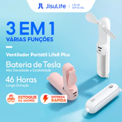 【Envio Full】JISULIFE 3 em 1 Mini Ventilador Portátil Dobrável 46 Horas Duração 4500mAh com Lanterna (Life8 PLus)