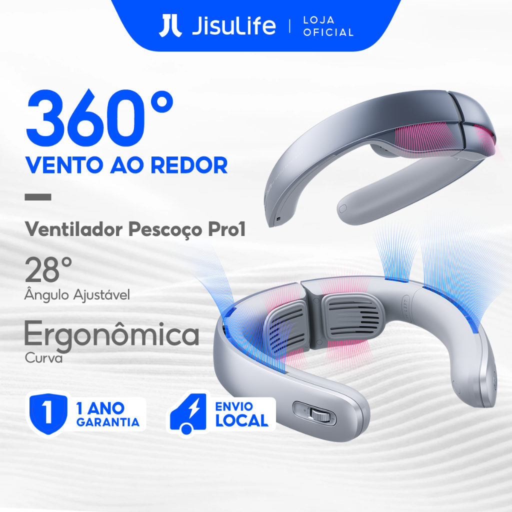 JISULIFE Ventilador de Pescoço Portátil Flexível com LED Tela Vento ao redor de 360° 5000mAh (Pro1) em Oferta na Shopee
