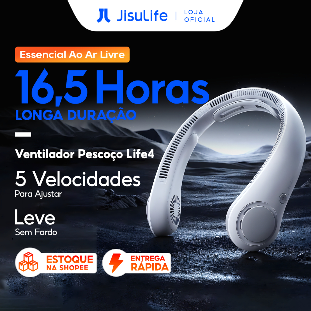 【Envio Full】JISULIFE Ventilador de Pescoço Life4 Multi Uso com Suporte Antiderrapante Longa Duração de 16 Hora
